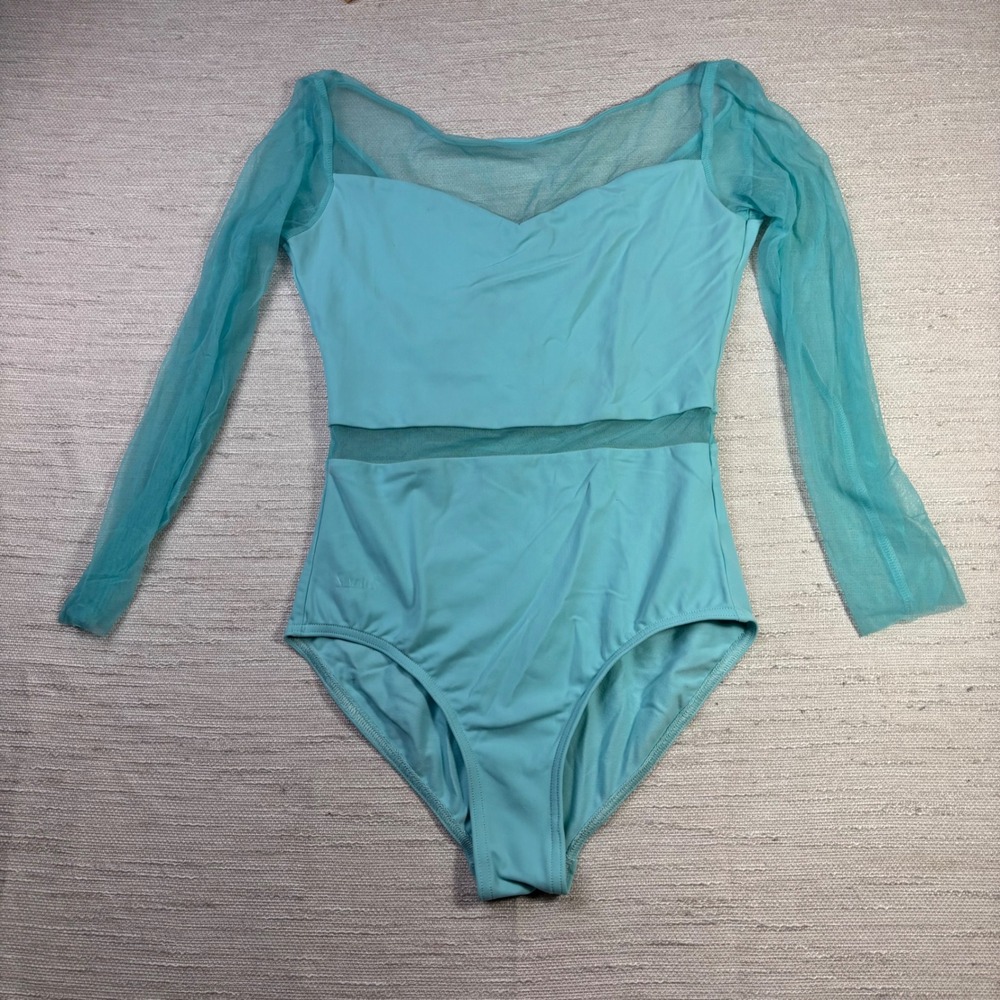 Nikolay Turquoise Blue Long Mesh Sleeve Dance Leotard Small RUS 44